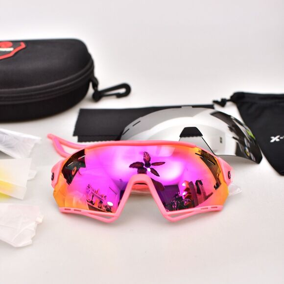 X-TIGER SUNGLASSES 5 INTERCHANGEABLE LENSES POLARIZED HI CONTRAST CHROME PINK - Picture 2 of 4